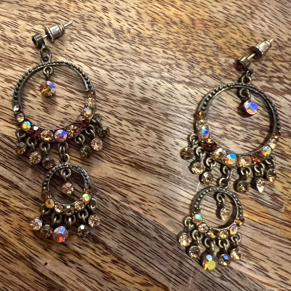 Bronze Boho Crystal Rhinestone Chandelier Drop Earrings - Picture 8 of 15